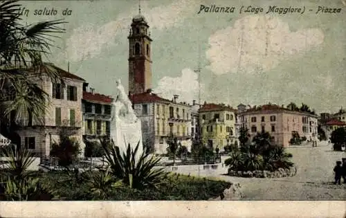 Ak Pallanza Lago Maggiore Piemonte, Blick über den Platz, Statue