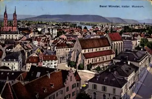 Ak Basel Stadt Schweiz, Teilansicht, Münster, historisches Museum