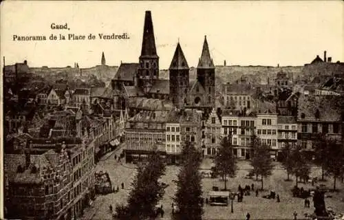 Ak Gand Gent Ostflandern, Panorama de la Place de Vendredi