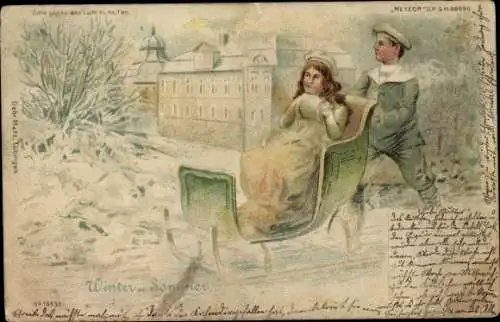 Halt gegen das Licht Schlittenfahrt, Kinder, Winterszene