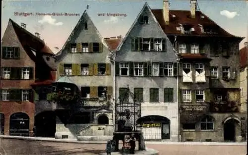 Ak Stuttgart in Württemberg, Hans im Glück Brunnen, Häuser