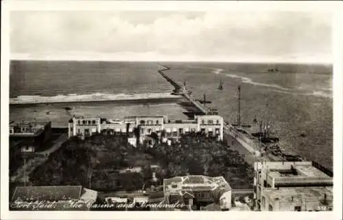 Ak Port Said Ägypten, Casino, Panorama, Wellenbrecher