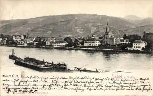 Ak Unkel am Rhein, Flusspartie, Boote, Fracht