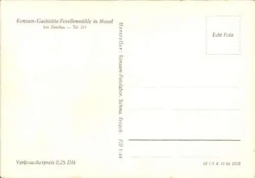 Ak Mosel Zwickau in Sachsen, Konsum-Gaststätte Forellenmühle