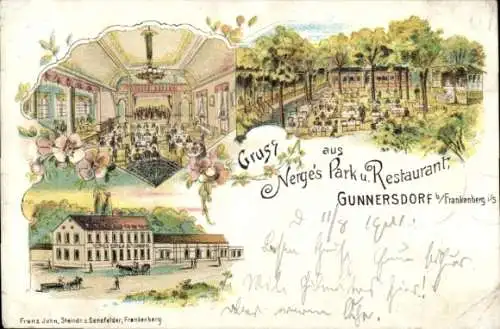 Litho Gunnersdorf Frankenberg in Sachsen, Nerge's Park und Restaurant