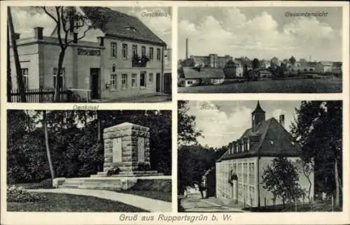 Ak Ruppertsgrün Fraureuth im Vogtland Sachsen, Schule, Gasthaus, Denkmal