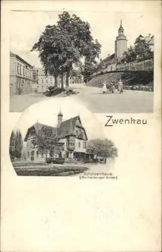 Ak Zwenkau in Sachsen, Schützenhaus, Straßenpartie