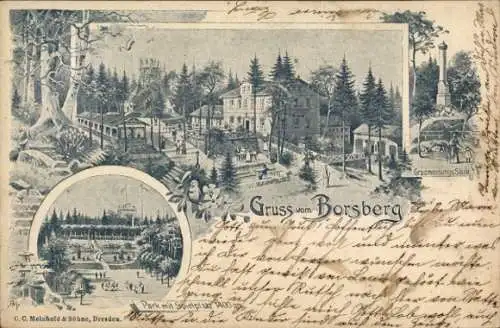 Litho Dresden Schönfeld Weißig Borsberg, Hotel, Park, Spielplatz, Gradmessungssäule