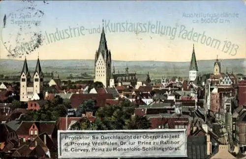 Ak Paderborn in Westfalen, Gewerbe, Industrie- und Kunstausstellung 1913, Ortspanorama