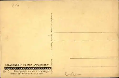 Ak Schwarzwälder Trachten, Kinzigtälerin auf dem Heimweg