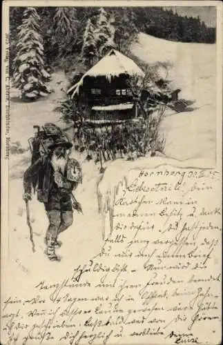 Künstler Ak Liebig, C., Alter Mann mit Uhren, Gehstock, Wohnhaus