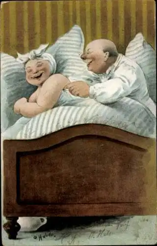 Künstler Litho Huber, Gefühl, Eheleute im Bett
