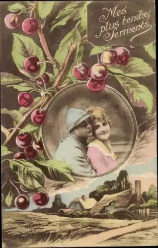 Ak Französischer Soldat mit Frau, Liebespaar, Kitschen