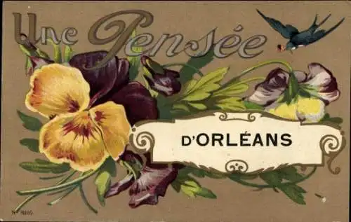 Ak Kitsch, Blumen, Schwalbe, Stiefmütterchen