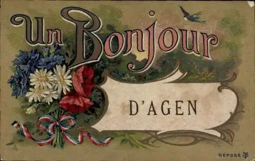 Ak Blumenstrauß, Schleife, Schwalbe, Kitsch