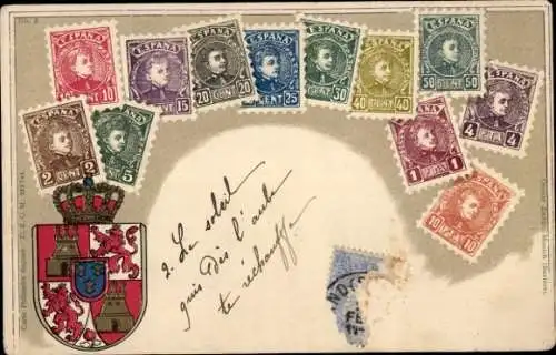 Präge Briefmarken Ak Spanien, Wappen, Ottmar Zieher