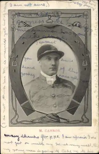 Passepartout Ak Portrait eines Mannes, Jockey, Hufeisen