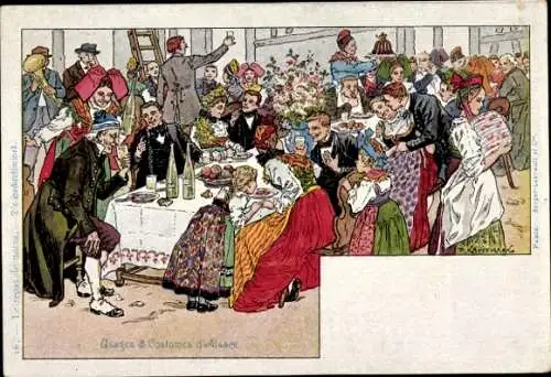 Künstler Litho Kauffmann, Elsässer Bräuche und Trachten, Hochzytimmes