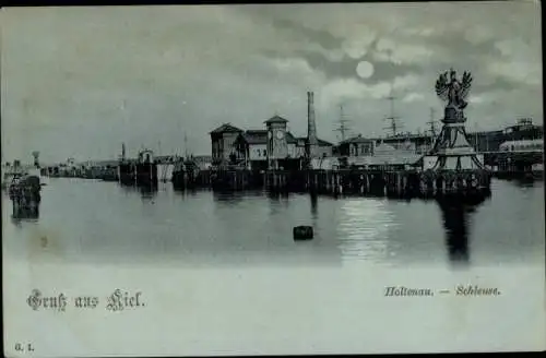 Mondschein Ak Holtenau Kiel, Schleuse