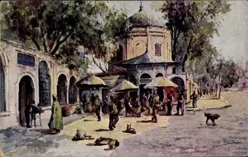 Künstler Ak Konstantinopel Istanbul Türkei, Türkischer Stadtteil, Straßenszene