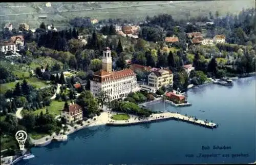 Ak Bad Schachen Lindau am Bodensee Schwaben, Fliegeraufnahme vom Zeppelin aus
