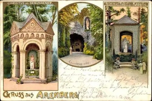 Litho Arenberg Koblenz am Rhein, Christus als Gebundener, Lourdesgrotte, Himmelfahrtskapelle