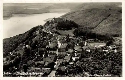 Ak Waldeck in Hessen, Burg, Schloss Waldeck, Schlosshotel, Fliegeraufnahme