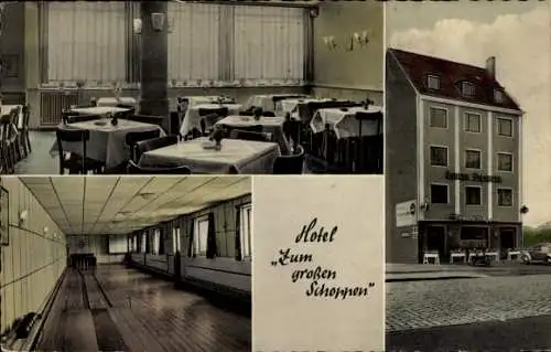 Ak Mühlenbach Köln am Rhein, Hotel Zum großen Schoppen, Speisesaal, Kegelbahn