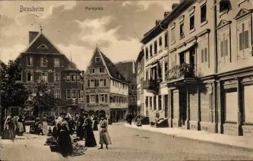 Ak Bensheim an der Bergstraße Hessen, Marktplatz, Kolonialwarenhandlung