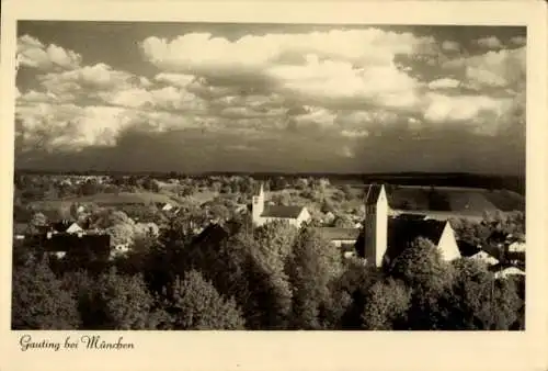 Ak Gauting in Oberbayern, Teilansicht, Landschaft, Wolken