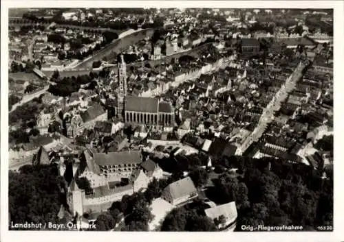 Ak Landshut in Niederbayern, Teilansicht, Fliegeraufnahme