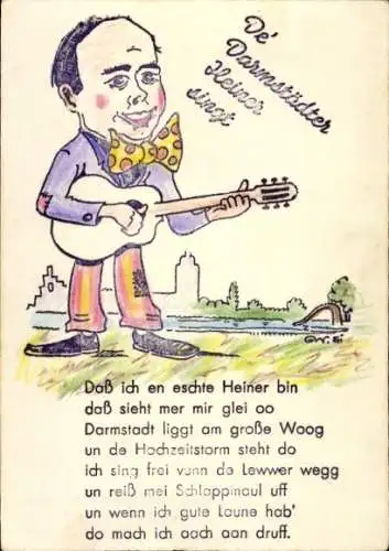 Ak Darmstadt in Hessen, Stimmungssänger, Alleinunterhalter, Gitarre, de Darmstädter Heiner singt