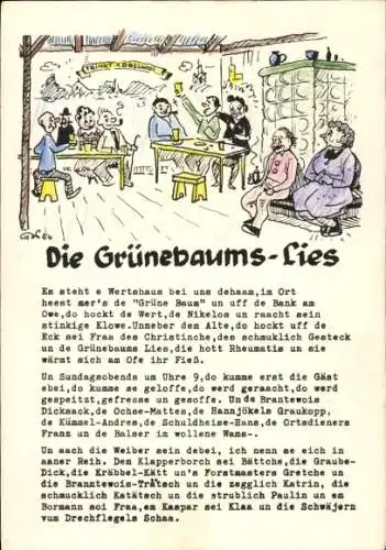 Künstler Ak Darmstadt in Hessen, die Grünebaums-Lies, Gesangshumorist, Gedicht