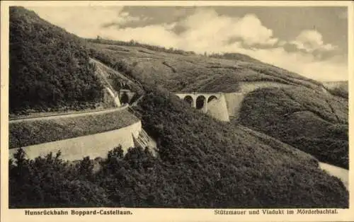 Ak Kastellaun im Hunsrück, Hunsrückbahn Boppard Kastellaun, Stützmauer und Viadukt im Möderbachtal