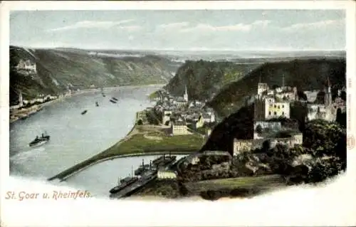 Ak St. Goar am Rhein, Panorama mit Rheinfels