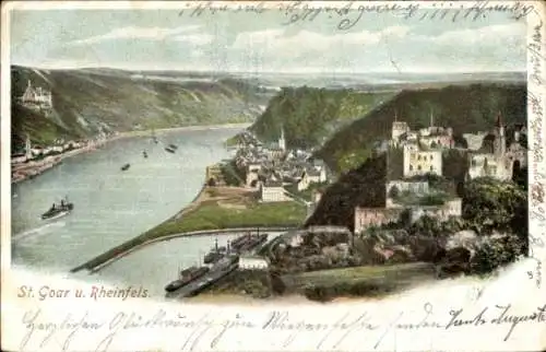 Ak St. Goar am Rhein, Panorama mit Rheinfels