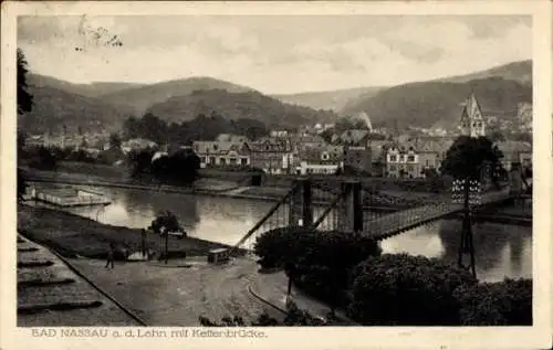 Ak Nassau an der Lahn, Blick auf den Ort, Kettenbrücke