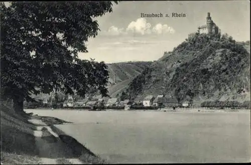 Ak Braubach am Rhein, Marksburg, Blick über den Rhein