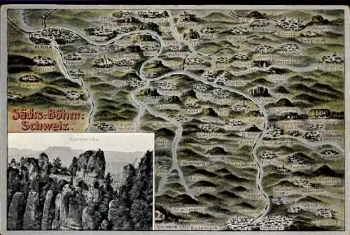 Landkarten Ak Lohmen Sächsische Schweiz, Bastei, Basteibrücke, Pirna, Bodenbach