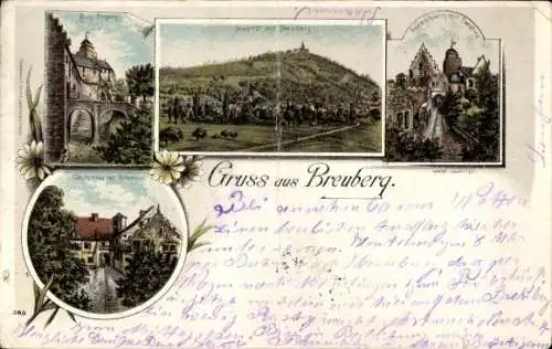 Litho Breuberg im Odenwald, Burgeingang, Gesamtansicht