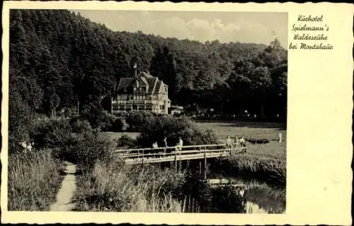 Ak Montabaur im Westerwald, Kurhaus Spielmann's Waldesruhe, Brücke, Spaziergänger