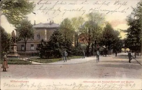 Ak Wilhelmshaven in Niedersachsen, Wilhelmsplatz mit Adalbert Denkmal und Werfttor