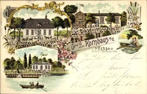 Litho Ziebigk Dessau Sachsen Anhalt, Kornhaus an der Elbe, Landungsplatz