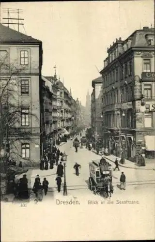 Ak Dresden Altstadt, Seestraße, Geschäfte, Pferdeomnibus