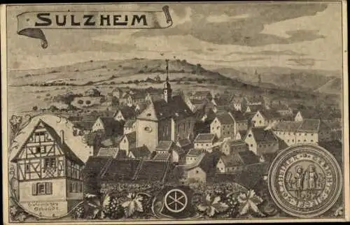 Ak Sulzheim Rheinhessen, Gesamtansicht, Historisches Gebäude