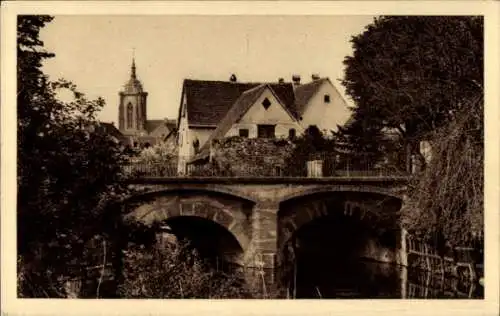 Ak Colmar Kolmar Elsass Haut Rhin, Brücke, Kirchturm