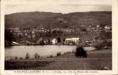 Ak Saint Sulpice Laurière Haute Vienne, Etang, vue vers les Monts des Combes