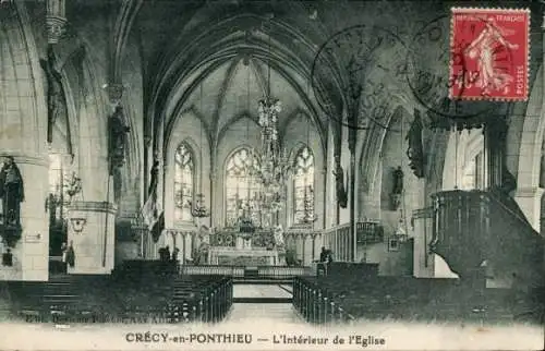 Ak Crécy en Ponthieu Somme, Kirche, Innenansicht