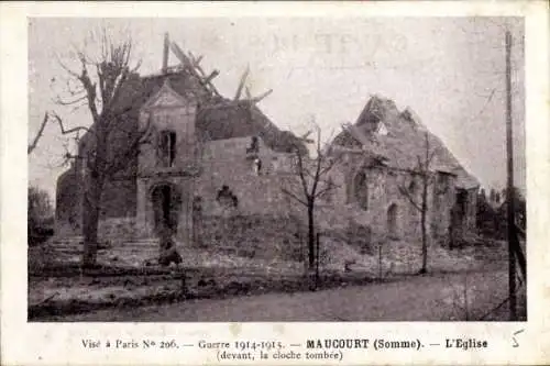 Ak Maucourt Somme, Kirche, Trümmer