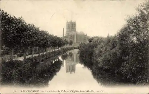 Ak Saint Omer Pas de Calais, Rivier de l'Aa, Eglise Saint Bertin